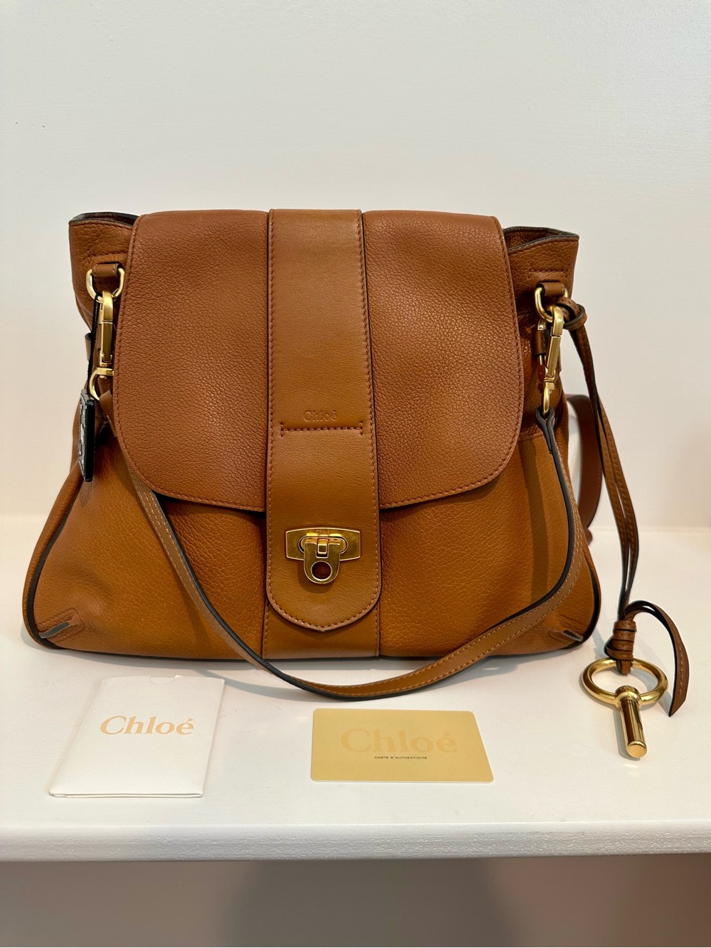 AUTHENTIC Chloe Lexa medium shoulder bag in tan leather - Picture 3 of 17